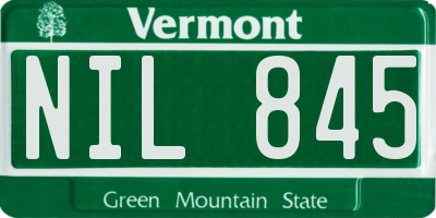 VT license plate NIL845