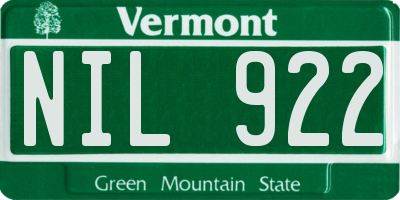 VT license plate NIL922