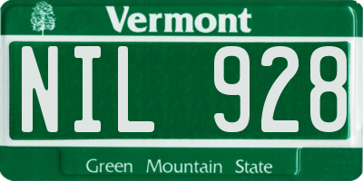 VT license plate NIL928