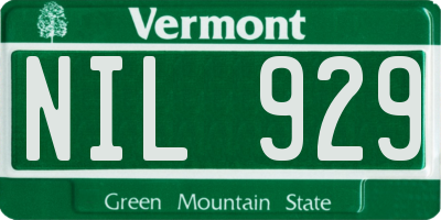 VT license plate NIL929