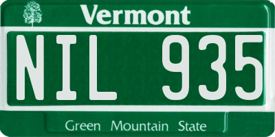 VT license plate NIL935