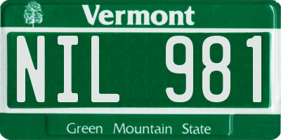 VT license plate NIL981