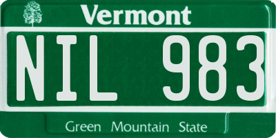 VT license plate NIL983