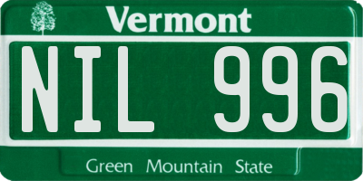 VT license plate NIL996