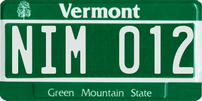 VT license plate NIM012