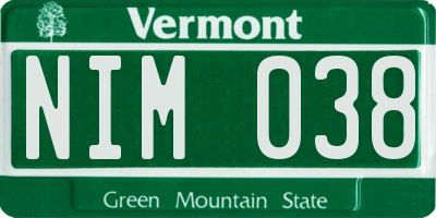 VT license plate NIM038