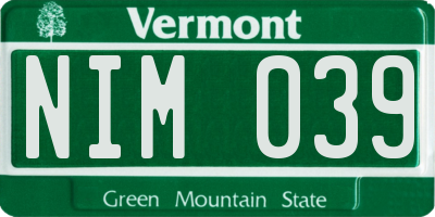 VT license plate NIM039