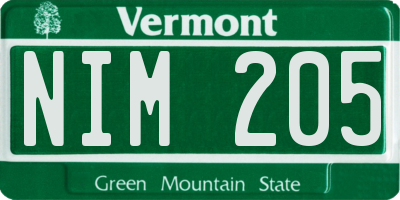 VT license plate NIM205