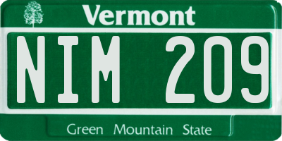 VT license plate NIM209