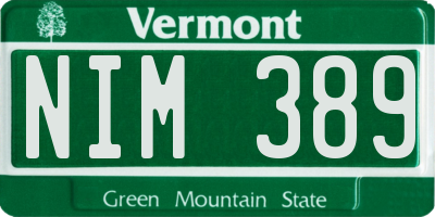VT license plate NIM389
