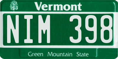 VT license plate NIM398