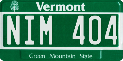VT license plate NIM404
