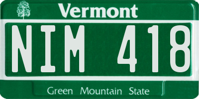 VT license plate NIM418