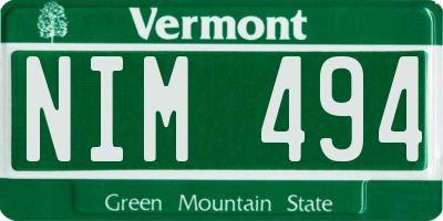 VT license plate NIM494