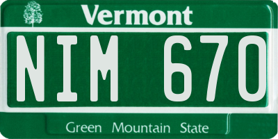 VT license plate NIM670