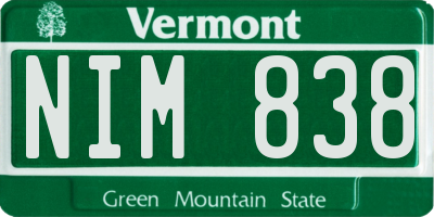 VT license plate NIM838
