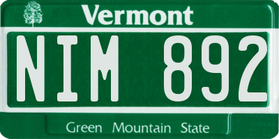 VT license plate NIM892