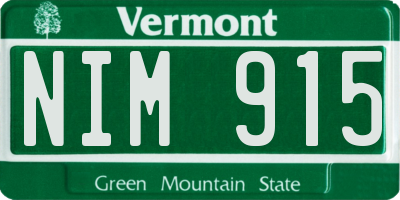 VT license plate NIM915
