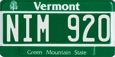 VT license plate NIM920