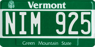 VT license plate NIM925