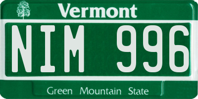 VT license plate NIM996