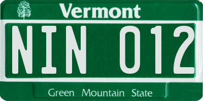 VT license plate NIN012