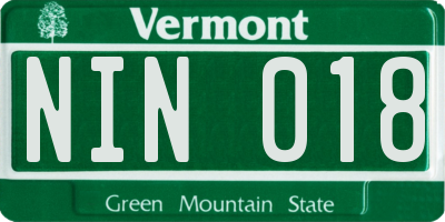 VT license plate NIN018