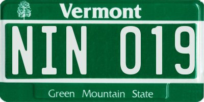 VT license plate NIN019