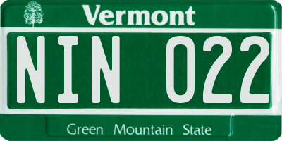 VT license plate NIN022