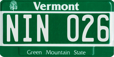 VT license plate NIN026