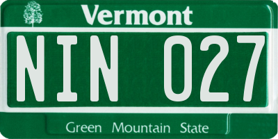VT license plate NIN027
