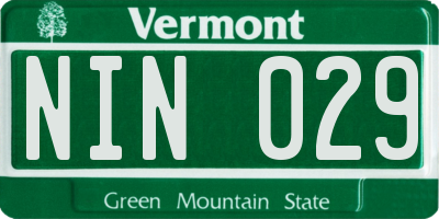 VT license plate NIN029