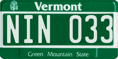 VT license plate NIN033