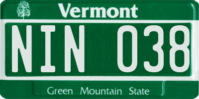 VT license plate NIN038