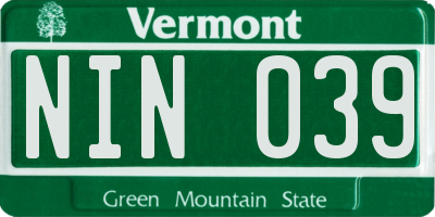VT license plate NIN039