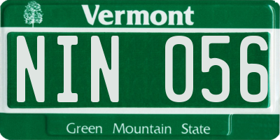 VT license plate NIN056