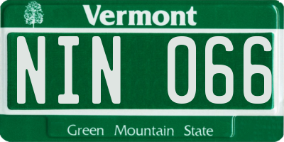VT license plate NIN066