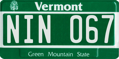 VT license plate NIN067