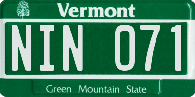 VT license plate NIN071