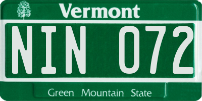 VT license plate NIN072