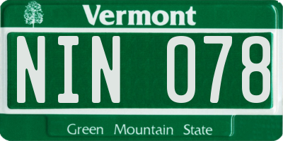 VT license plate NIN078