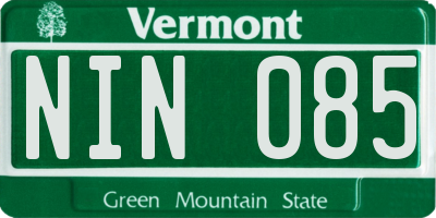 VT license plate NIN085