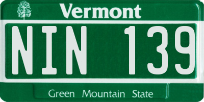 VT license plate NIN139