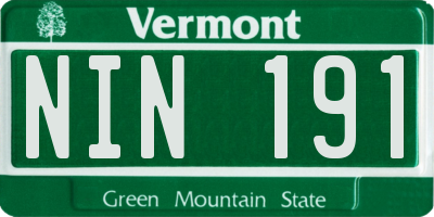 VT license plate NIN191