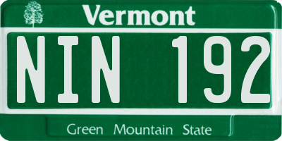 VT license plate NIN192
