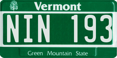 VT license plate NIN193