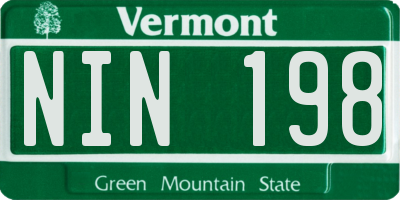 VT license plate NIN198