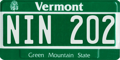 VT license plate NIN202