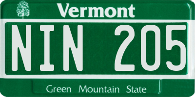 VT license plate NIN205
