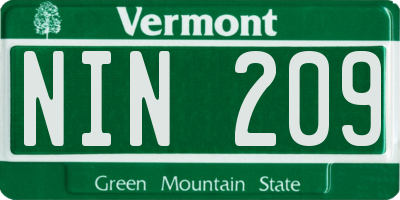 VT license plate NIN209